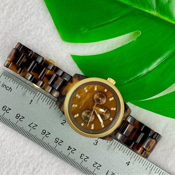 MICHAEL KORS JET SET CHRONOGRAPH GOLD PLATED CASE SWAROVSKI CRYSTALS STAINLESS - Picture 9 of 11